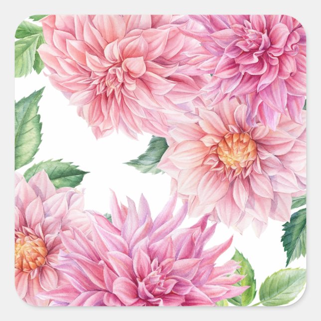 Sticker Carré Motif floral de dahlia à l'aquarelle rose-rougissa (Devant)