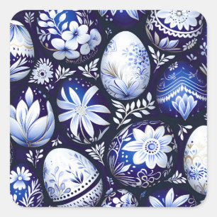 Sticker Carré Motif floral de Pâques bleu scandinave