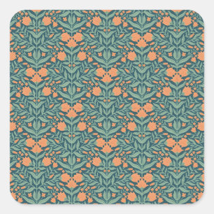 Sticker Carré Motif floral de style Art nouveau orange semblable