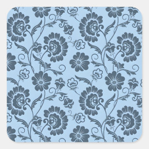 Sticker Carré Motif floral élégant sur fond bleu clair