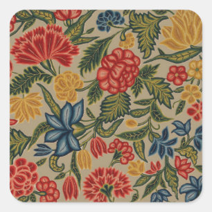 Sticker Carré Motif floral en broderie laine vintage rouge et or