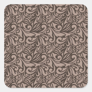 Sticker Carré Motif floral marron élégant sur fond rose clair
