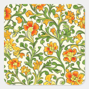 Sticker Carré Motif floral orange et jaune Art Nouveau