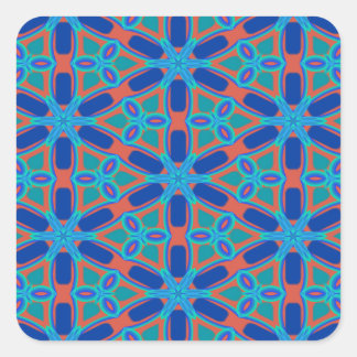 Sticker Carré Motif floral rouge, bleu et vert