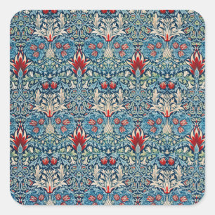 Sticker Carré Motif floral sur fond bleu de feuilles vertes