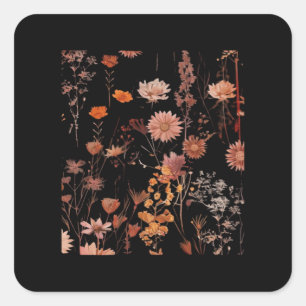 Sticker Carré Motif floral - Whimsigoth Cottagecore foncé