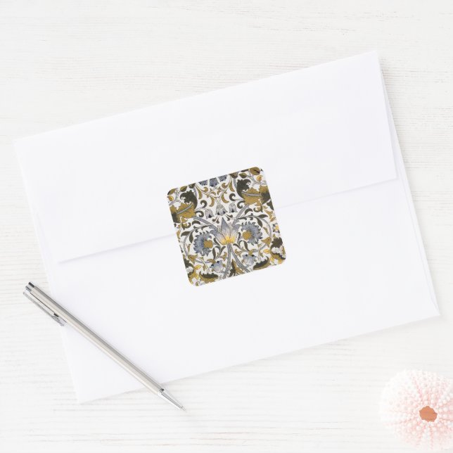 Sticker Carré Motif floral William Morris Lodden : bleu or (Enveloppe)