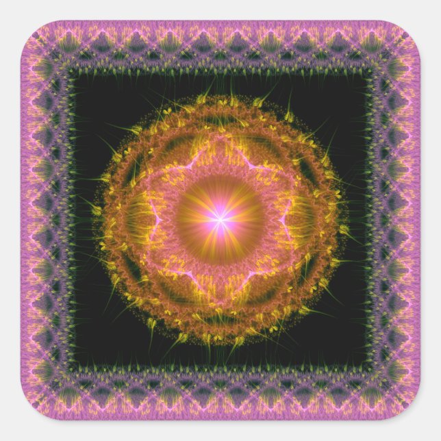 Sticker Carré Motif fractal brillant multicolore (Devant)