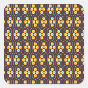 Sticker Carré Motif géométrique avec hexagones orange et bleu