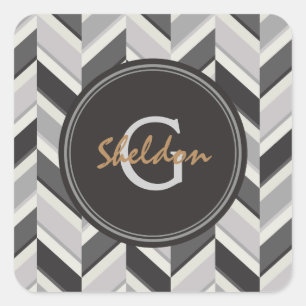 Sticker Carré Motif géométrique chevron gris moderne monogramme