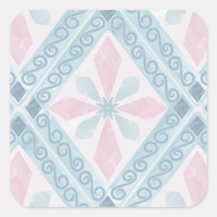 Sticker Carré Motif Géométrique Diamant Bleu