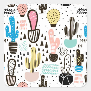 Sticker Carré Motif géométrique moderne Cactus