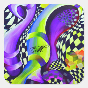 Sticker Carré motif géométrique rétro des années 80