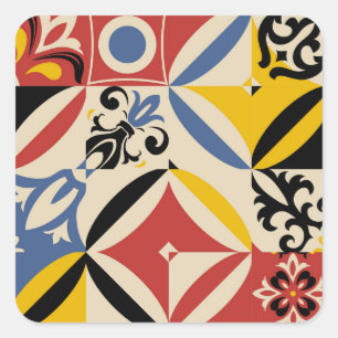 Sticker Carré Motif géométrique Rétro Seites Azulejos