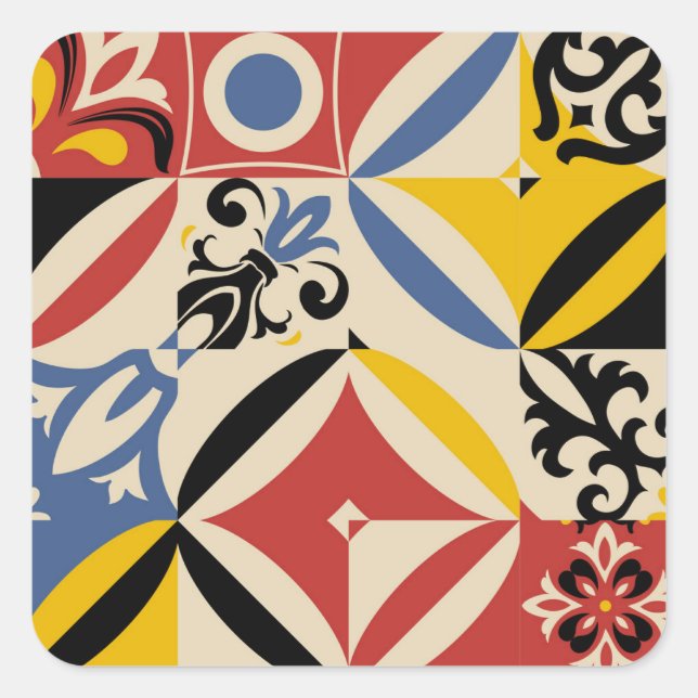 Sticker Carré Motif géométrique Rétro Seites Azulejos (Devant)