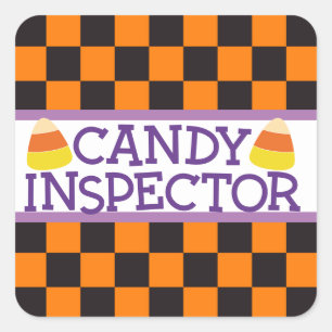 Sticker Carré Motif Halloween en damier "Contrôleur de bonbons"