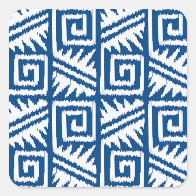 Sticker Carré Motif Ikat Aztec - Bleu Cobalt et Blanc (Devant)
