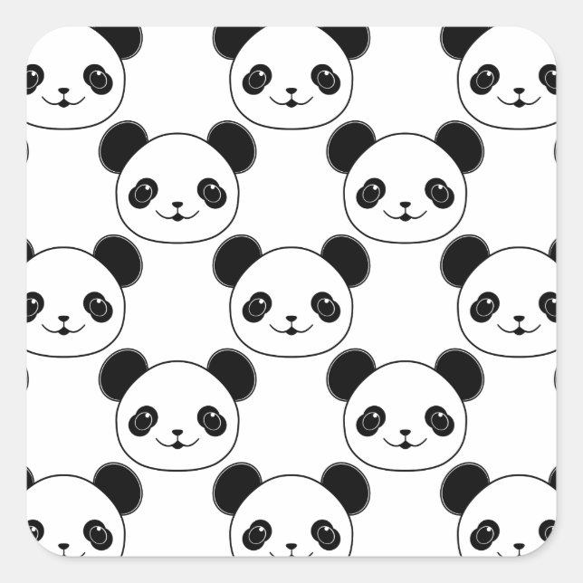 Sticker Carré Motif Kawaii Panda En Noir Et Blanc (Devant)