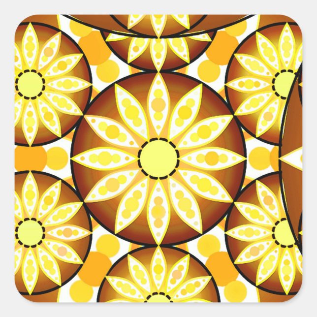Sticker Carré Motif Mandala, tons marron et or (Devant)