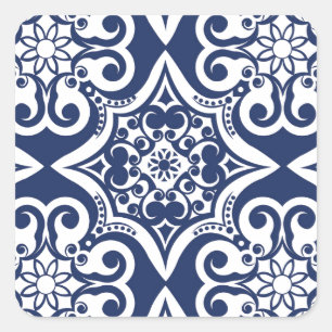 Sticker Carré Motif marocain bleu et blanc
