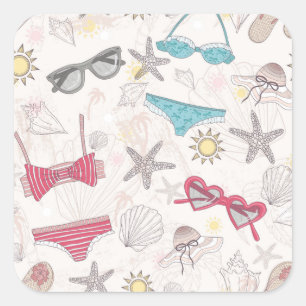 Sticker Carré Motif mignon d'abrégé sur été