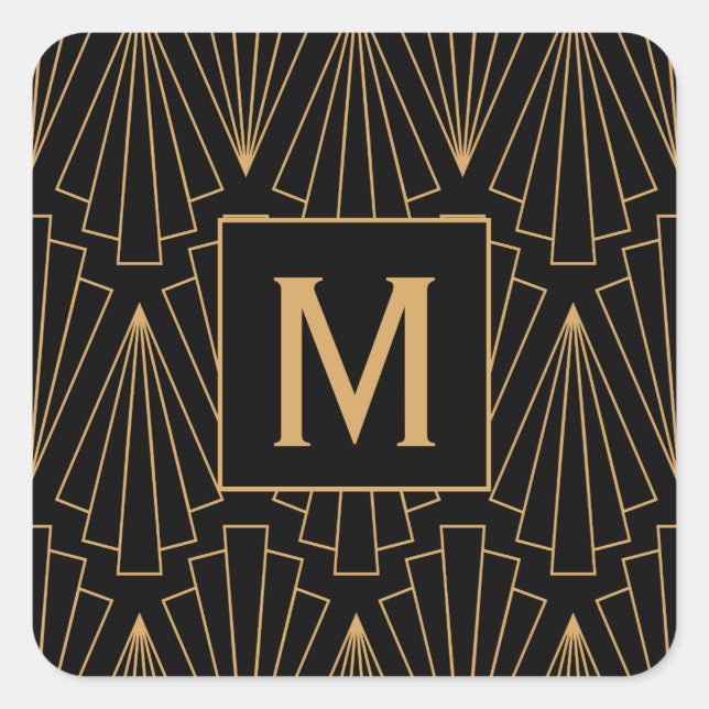 Sticker Carré Motif Monogram Gold et Black Art Déco (Devant)