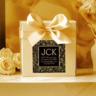 Sticker Carré Motif Paisley Floral Or Sur Noir