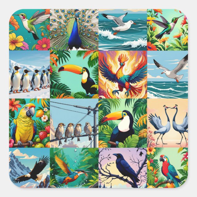 Sticker Carré Motif Patchwork Oiseaux  (Devant)
