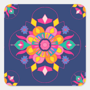 Sticker Carré Motif Rangoli indien coloré