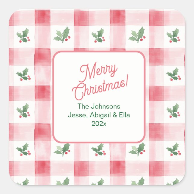 Sticker Carré Motif rétro de Noël rose rouge vert (Devant)
