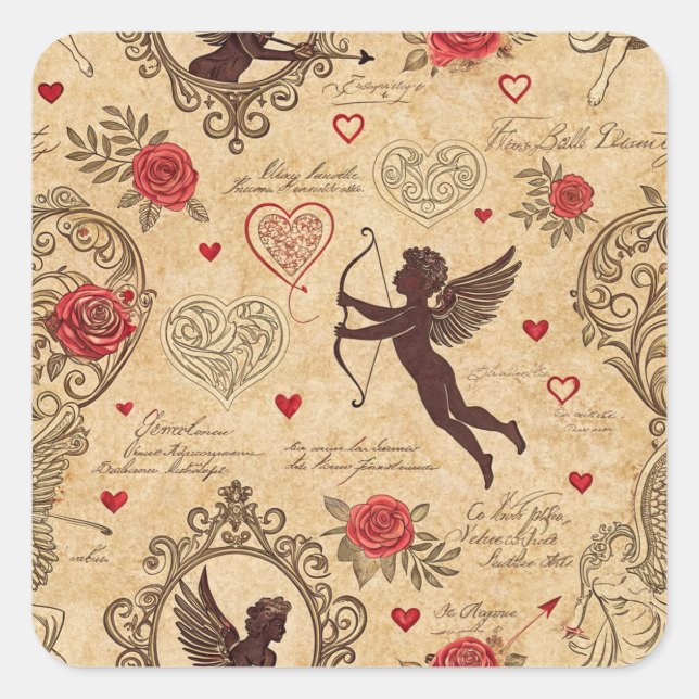 Sticker Carré Motif romantique de vintage Cupid (10) (Devant)