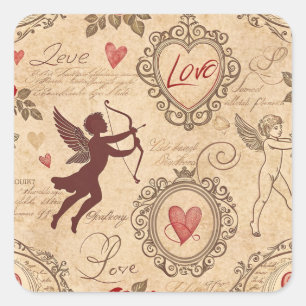 Sticker Carré Motif romantique de vintage Cupid (3)