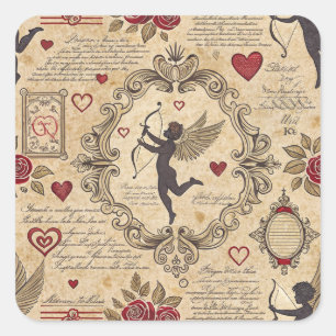 Sticker Carré Motif romantique de vintage Cupid (9)