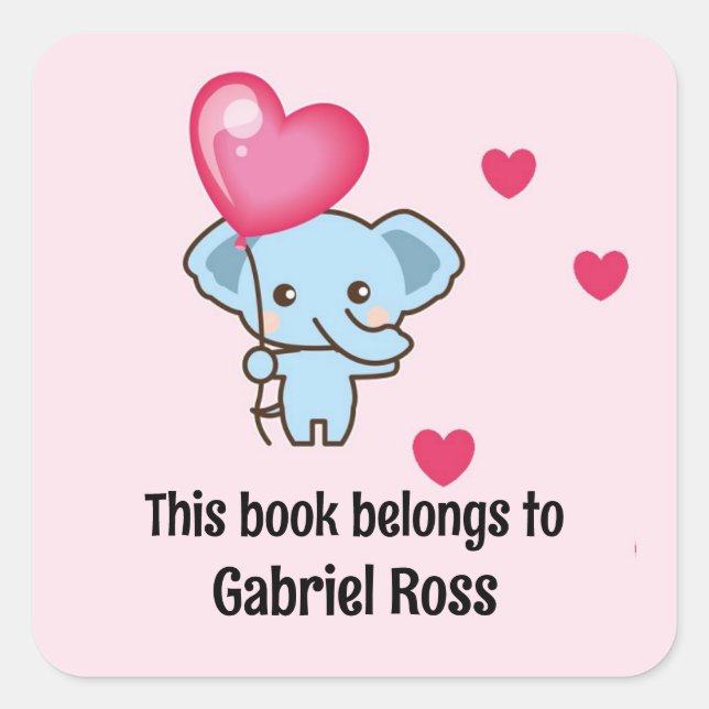 Sticker Carré Motif rose éléphant mignon (Devant)