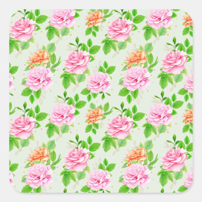 Sticker Carré Motif Roses Roses Fleurs (Devant)