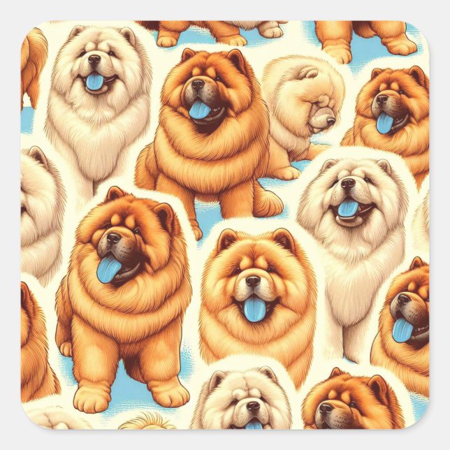 Sticker Carré Motif sans couture de Chow-Chow Retro (Devant)