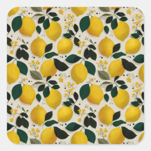 Sticker Carré Motif sans couture de citron botanique vintage