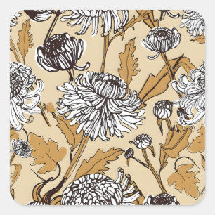 Sticker Carré Motif sans couture de fleurs de chrysanthème