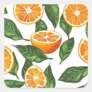 Sticker Carré Motif sans couture de fruit botanique orange citru
