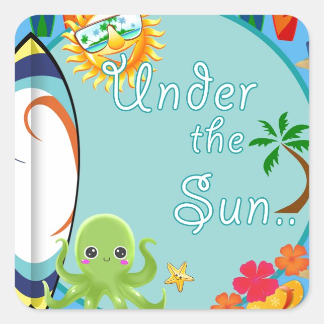 Sticker Carré Motif Surf de plage cool (Devant)
