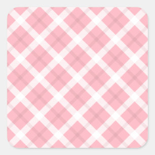 Sticker Carré Motif Tartan Rose Et Blanc