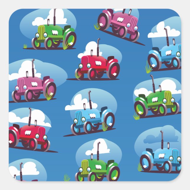 Sticker Carré Motif tracteur (Arrière - plan bleu) (Devant)