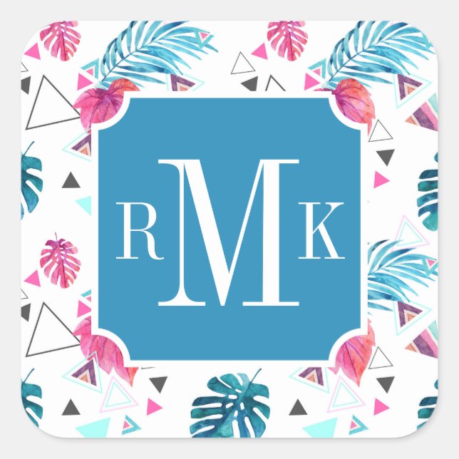 Sticker Carré Motif triangle feuille tropicale (Devant)