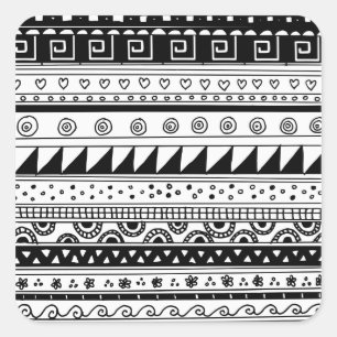 Sticker Carré Motif tribal noir et blanc