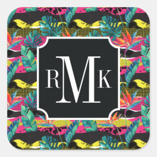 Sticker Carré Motif tropical abstrait de texture de néon