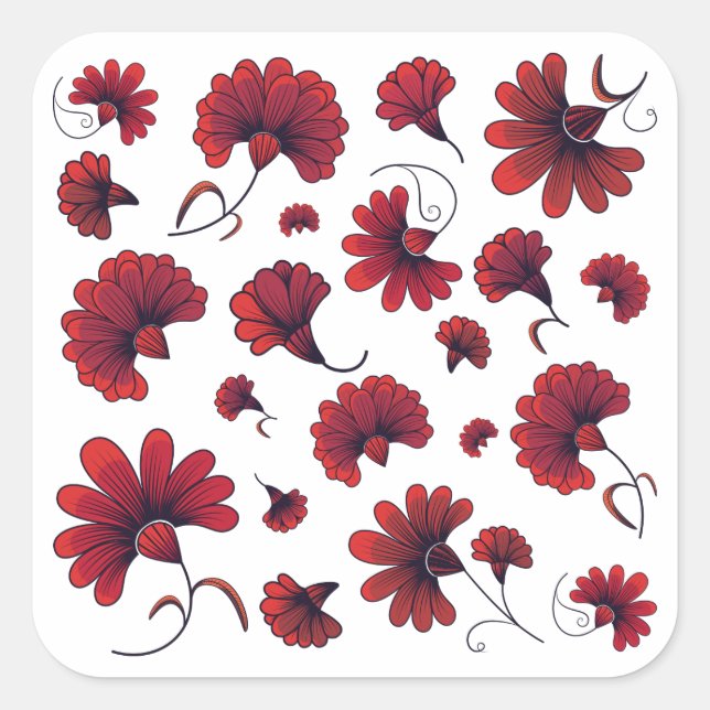 Sticker Carré Motif vectoriel de fleur d'oeillet rouge (Devant)