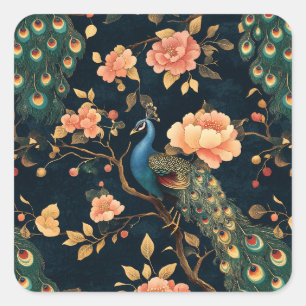Sticker Carré Motif vintage Floral Peacock