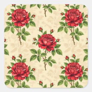 Sticker Carré Motif vintage rose rouge