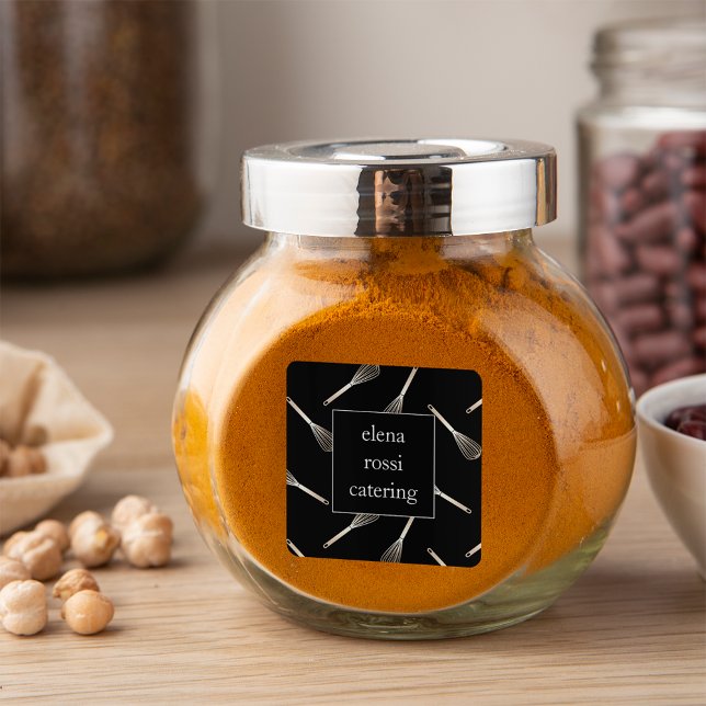 Sticker Carré Motif Whisk Black & Gold | Chef Caterer Baker (Créateur téléchargé)