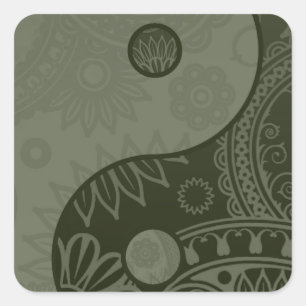 Sticker Carré Motif Yin Yang Sage Green